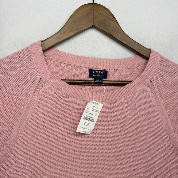 J Crew Sweater mens Large Pink Cotton Seed Stitch Lightweight Crew Preppy NEW - Picture 2 of 7
